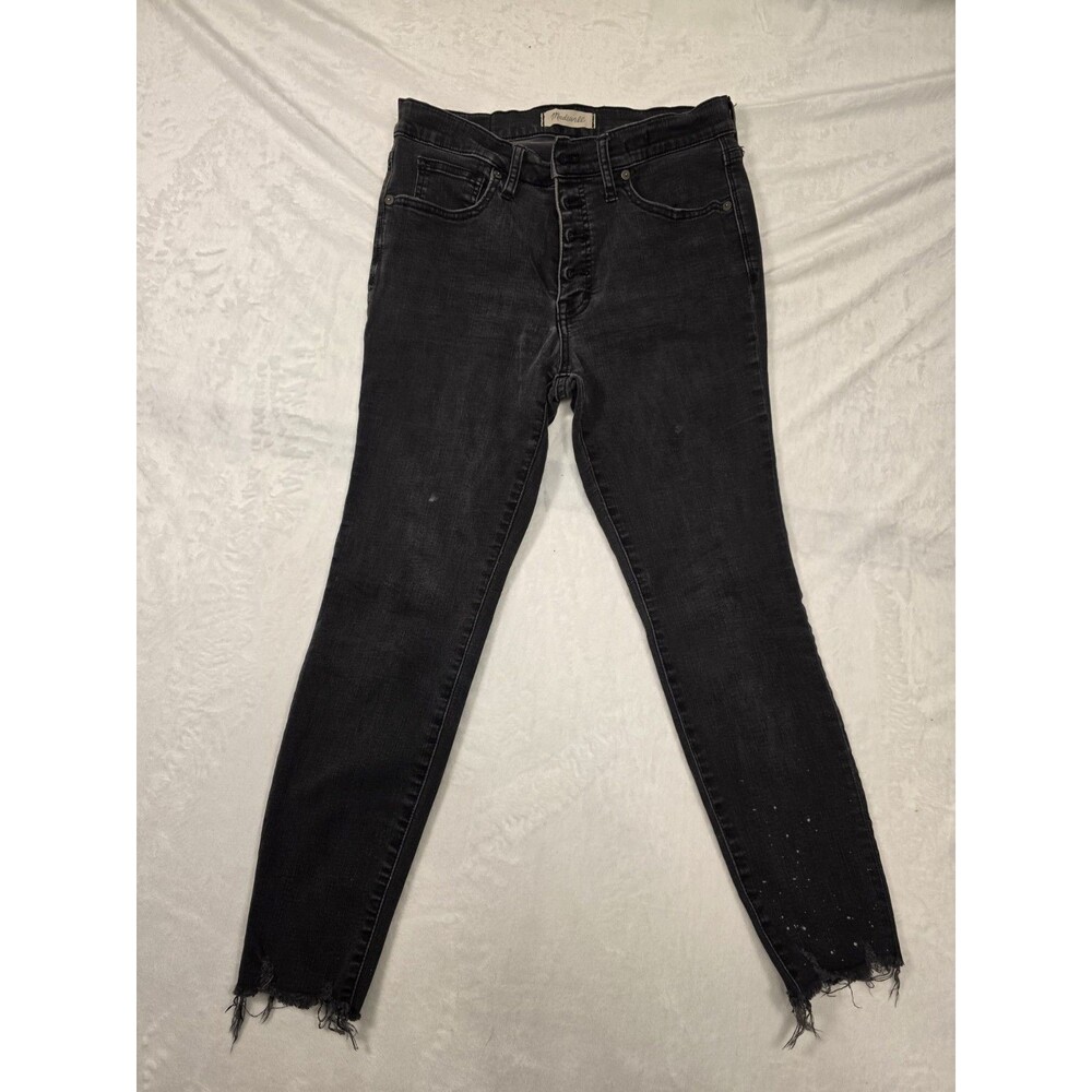 Madewell High-Rise Skinny Black Stretch Denim Frayed Hem Women's Jeans